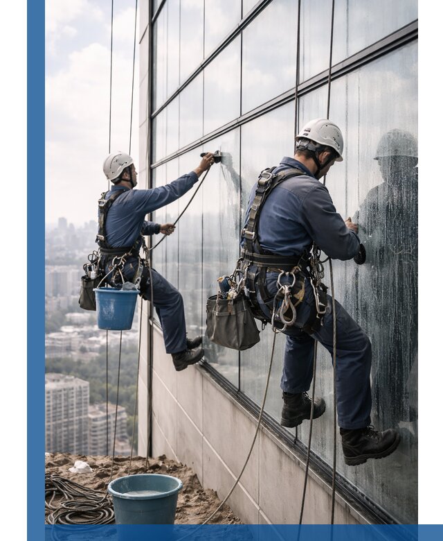 Профессиональная мойка фасадных окон альпинистами в Пушкине