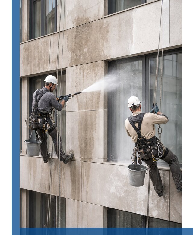 Послестроительная мойка фасада промышленным альпинизмом в Пушкине