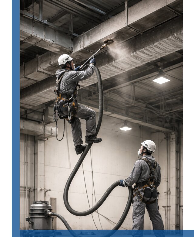 Обеспыливание потолочных конструкций в Пушкине промышленным альпинизмом