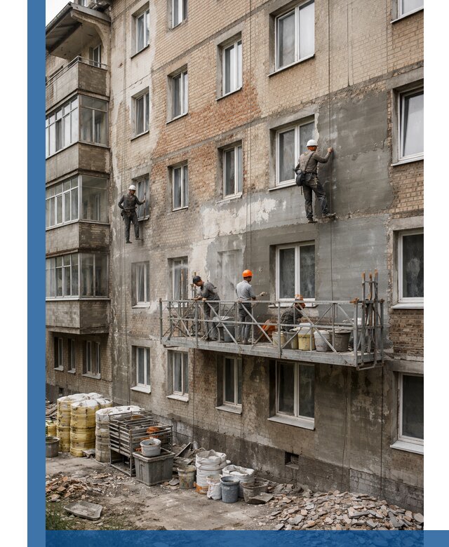 Капитальный ремонт фасада в Пушкине с восстановлением и гидроизоляцией