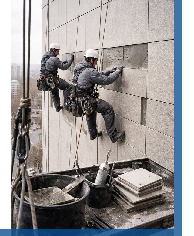 Ремонт фасада из керамогранита в Пушкине от 2593 р. | ВЫСОТНИК-Пшк