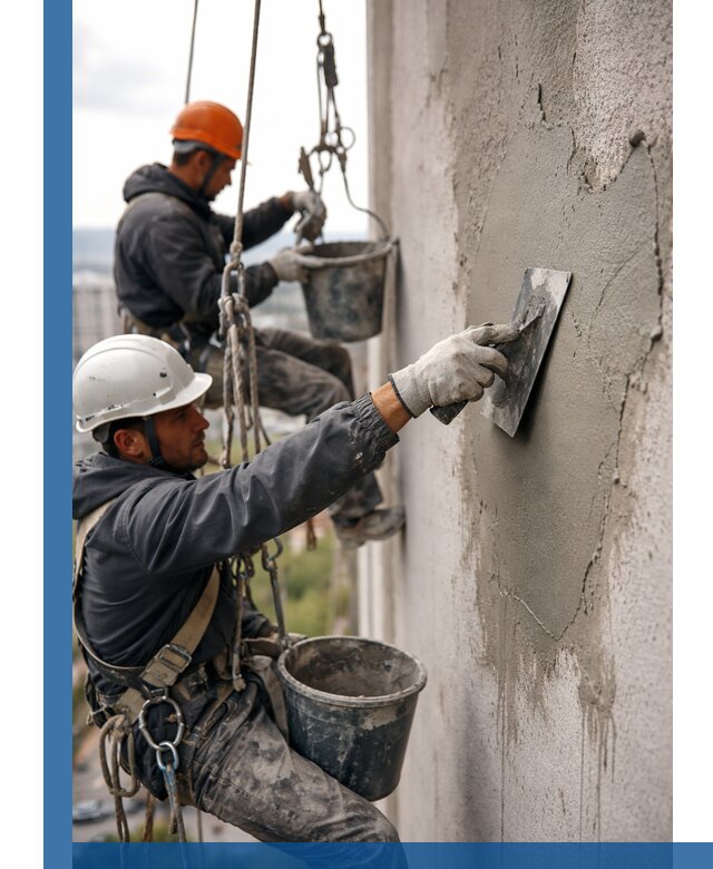 Штукатурка фасада на высоте в Пушкине профессиональные работы