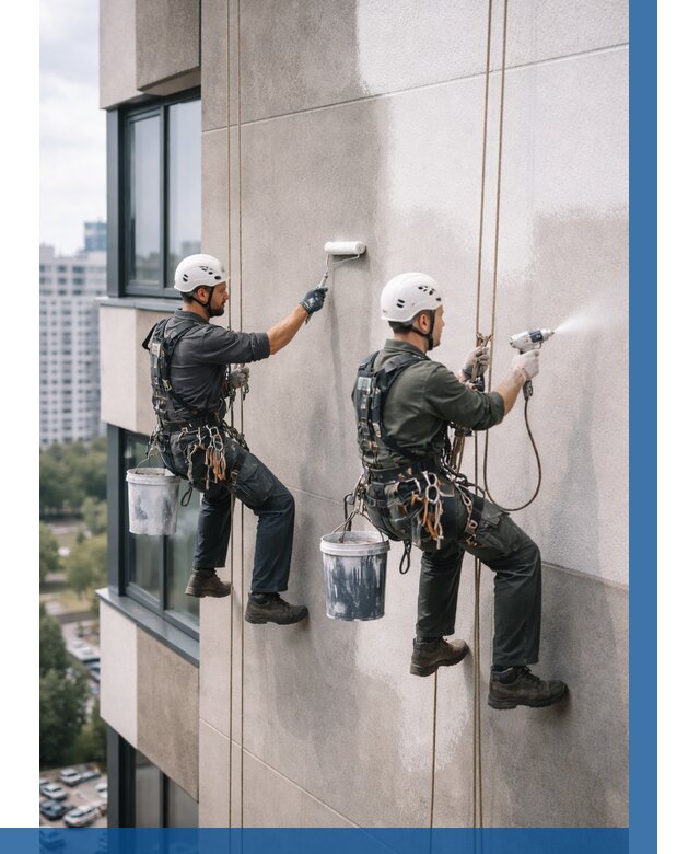 Покраска фасада альпинистами в Пушкине от 311 р. | ВЫСОТНИК-Пшк