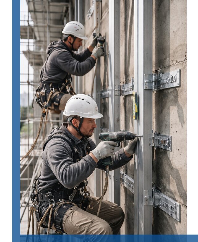 Монтаж и крепление подсистемы вентфасада в Пушкине