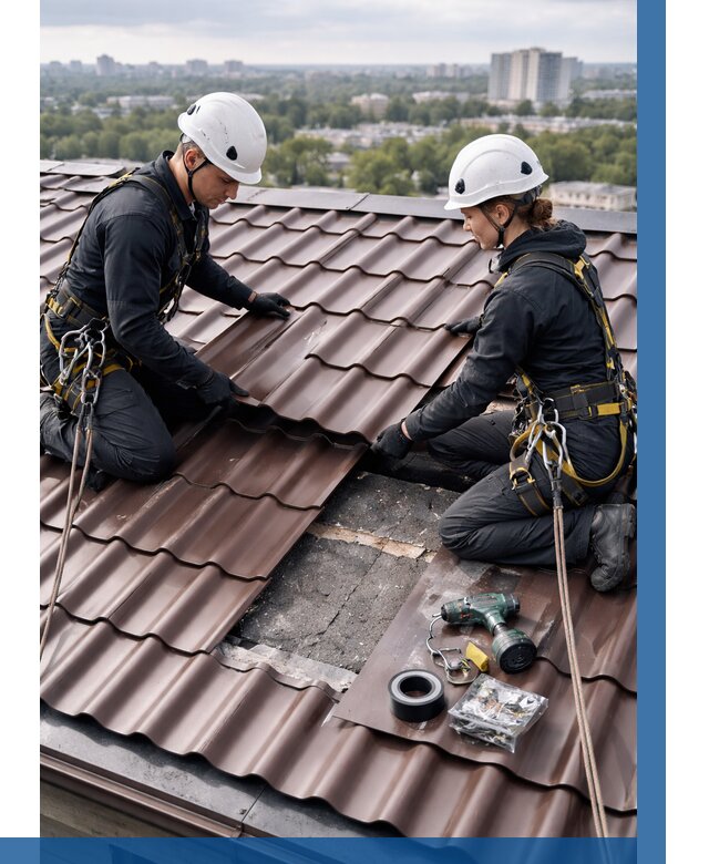 Ремонт металлочерепицы на крыше в Пушкине от 934 р. | ВЫСОТНИК-Пшк