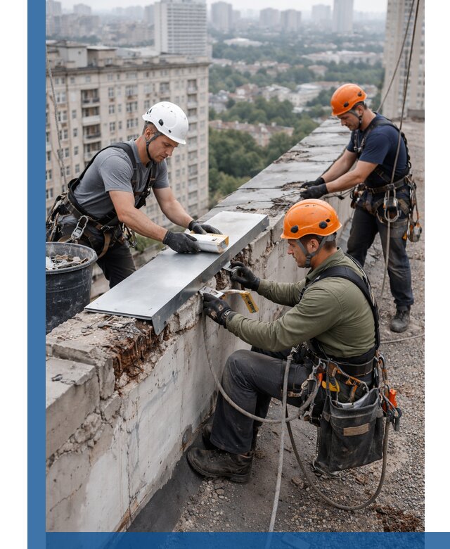 Ремонт парапета на кровле в Пушкине, высотные работы с гарантией