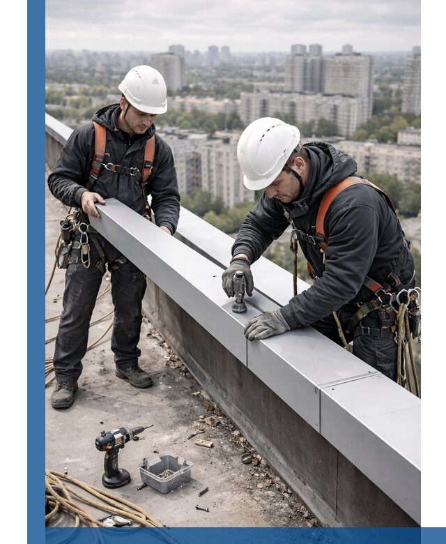 Монтаж парапетных крышек и ограждений кровли в Пушкине