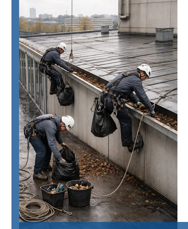 Очистка кровли по периметру в Пушкине силами промышленных альпинистов