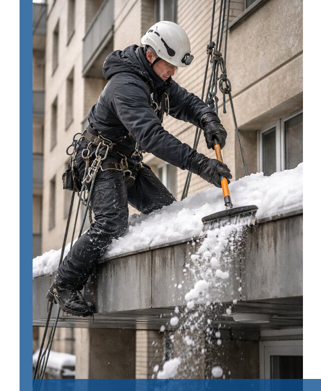 Очистка козырьков от снега в Пушкине круглогодично безопасно