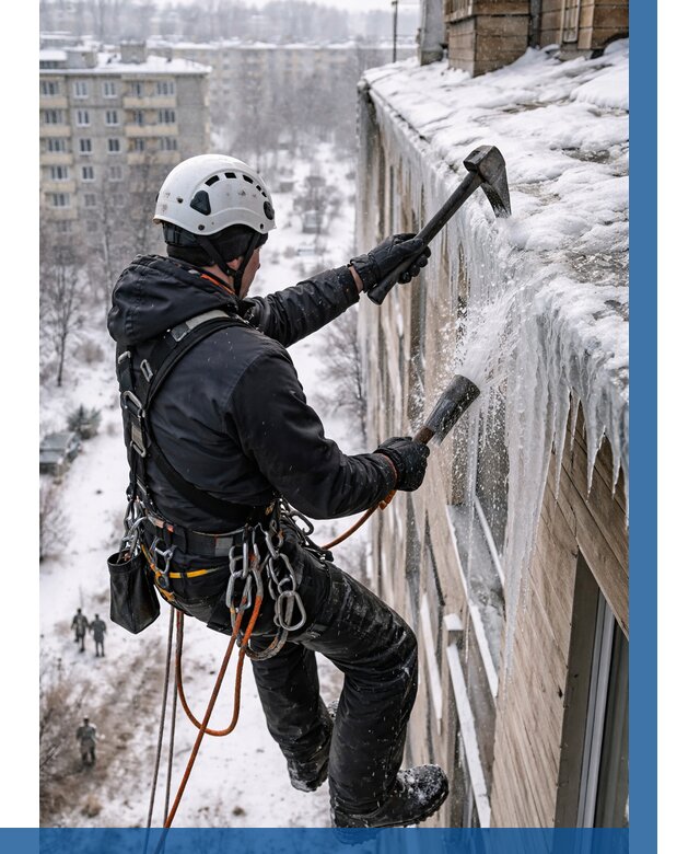 Сбивание сосулек с крыши в Пушкине по цене от 4668 р. | ВЫСОТНИК-Пшк