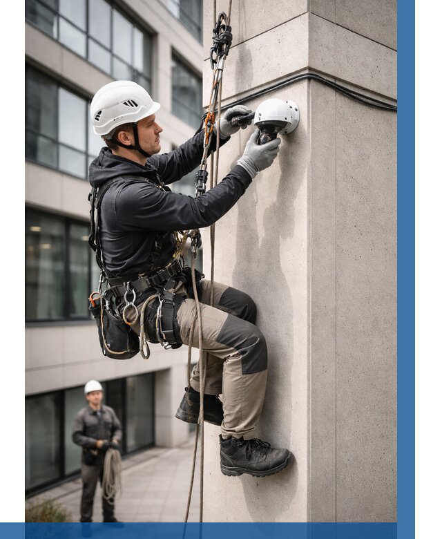 Монтаж камер видеонаблюдения на фасаде в Пушкине от 8817 р.-ВЫСОТНИК-Пшк