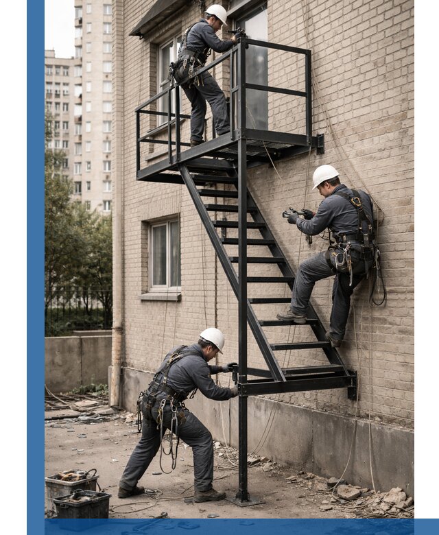 Монтаж пожарной лестницы в Пушкине, установка и крепление