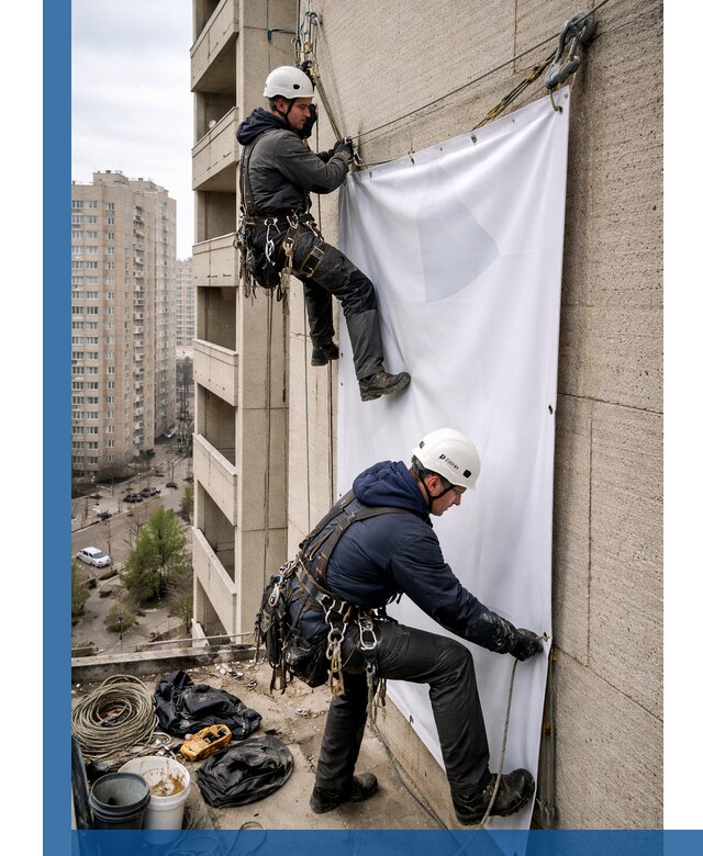 Профессиональный монтаж баннеров на фасаде в Пушкине