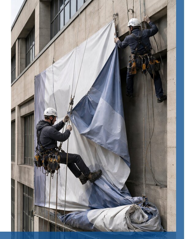 Демонтаж баннеров с фасада в Пушкине от 4668 р. | ВЫСОТНИК-Пшк