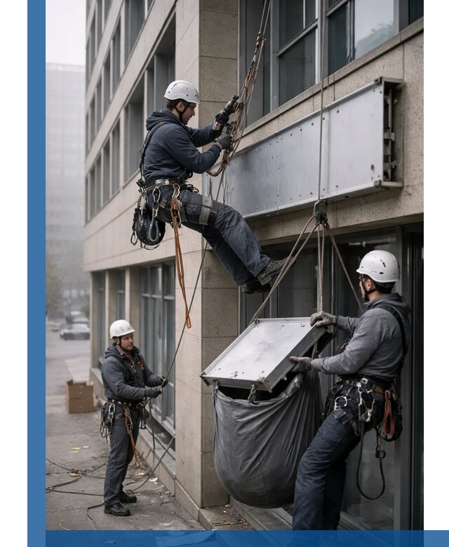 Демонтаж рекламной вывески с высотными работами в Пушкине