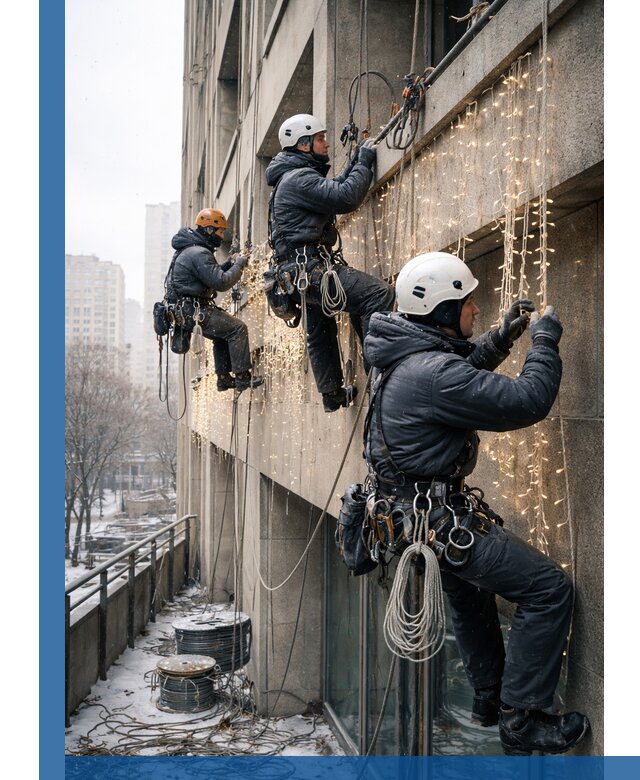 Монтаж новогодней иллюминации и украшение фасадов в Пушкине