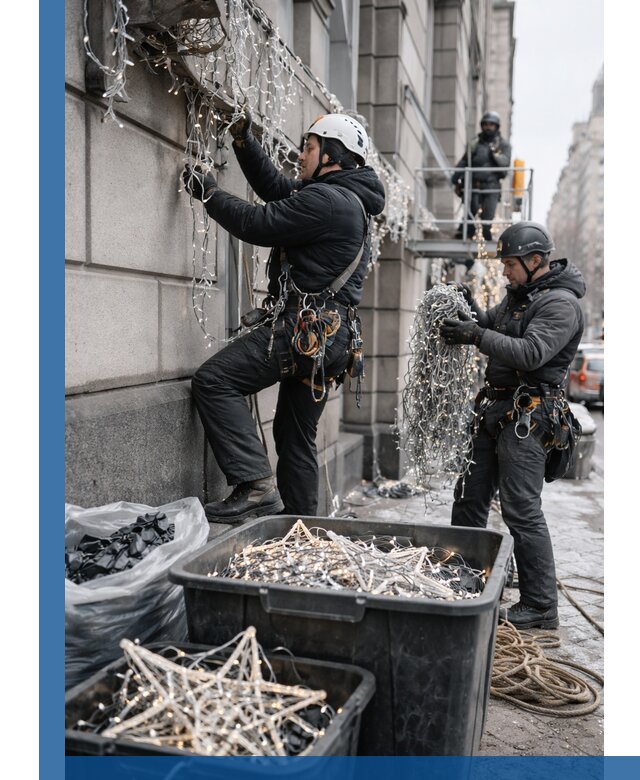 Демонтаж новогоднего оформления и гирлянд в Пушкине