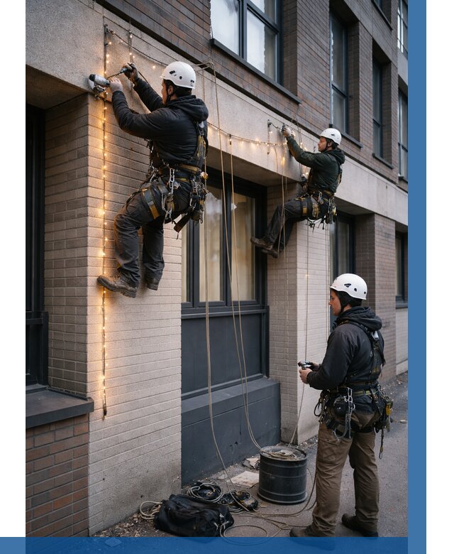 Монтаж гирлянд на фасаде в Пушкине от 3631 р. | ВЫСОТНИК-Пшк