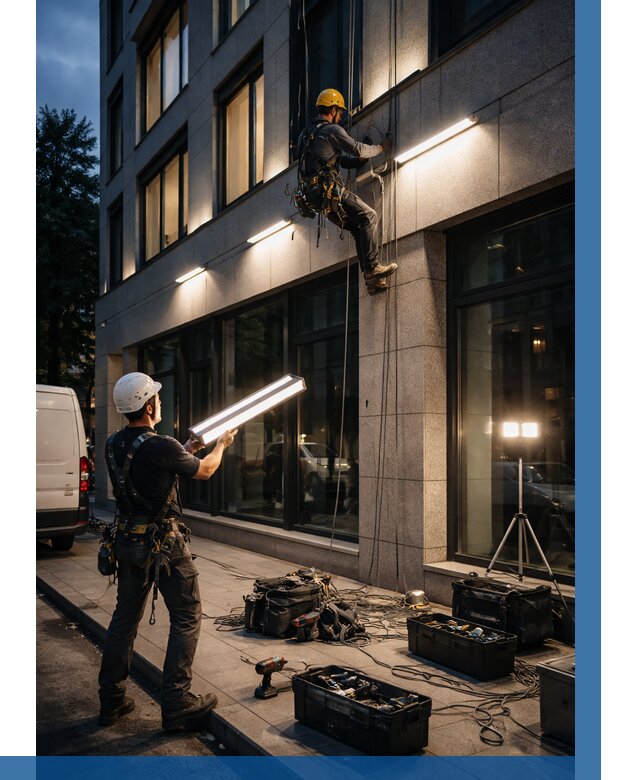 Монтаж архитектурной подсветки здания в Пушкине от 2593 р.|ВЫСОТНИК-Пшк