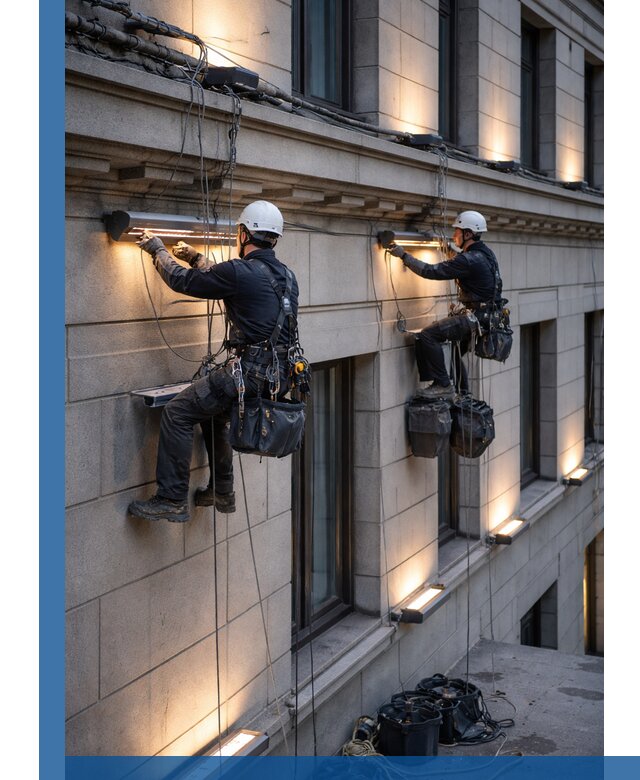 Монтаж архитектурной подсветки фасадов зданий в Пушкине