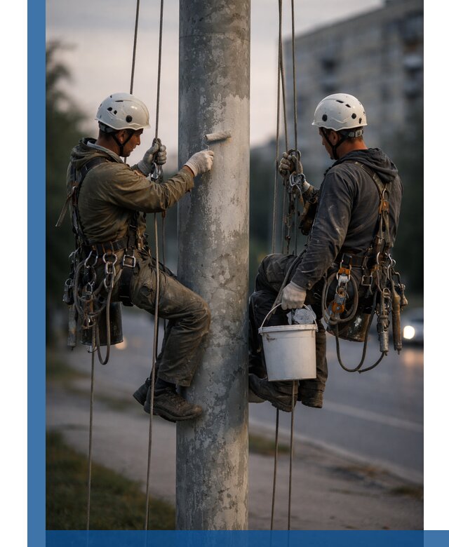 Покраска опор освещения и антикоррозийная защита в Пушкине