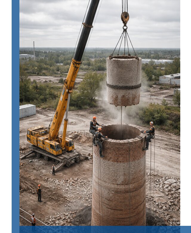 Демонтаж дымовой трубы в Пушкине с гарантиями безопасности