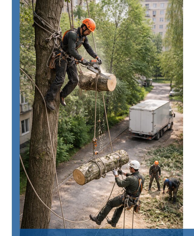 Спил деревьев альпинистами в Пушкине, безопасно и без повреждений