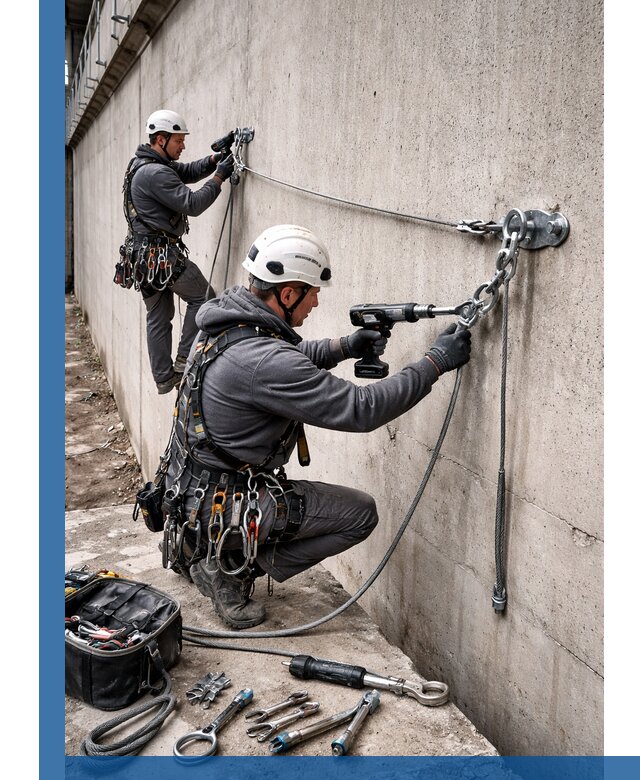 Монтаж анкерных линий высотной безопасности в Пушкине